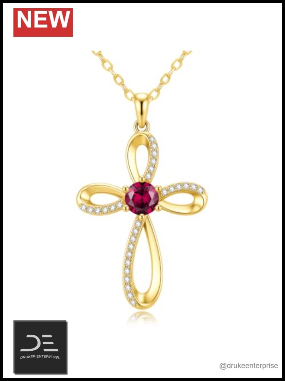 14K Gold Plated Cross Necklace Women Cubic Zirconia Birthstone Pendant